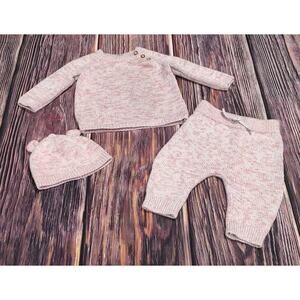 Just One You Carters 3Piece Baby Sweater,Pant & Hat Set Size 6M Pink Marbel